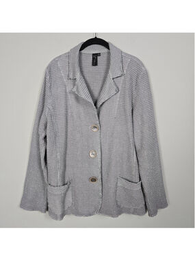 Focus Casual Life Waffle Knit Jacket Large Grey Lagenlook Minimalist Textured